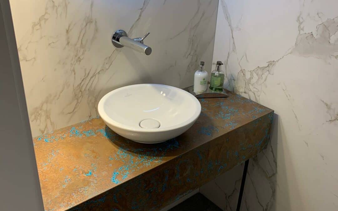 Patina copper counter top for sink