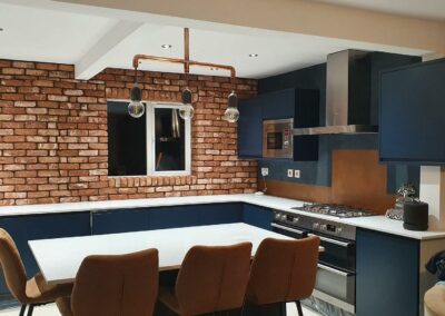 Rustic Copper Splashback in Blue Kitchen