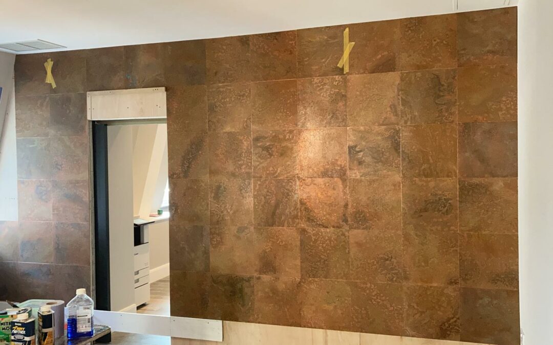 Aged Copper Feature Wall in Holborn Office