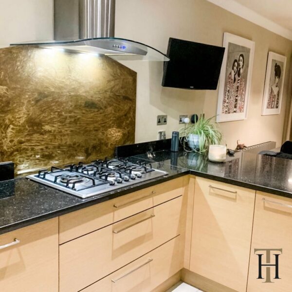 aged brass custom cut kitchen splashback