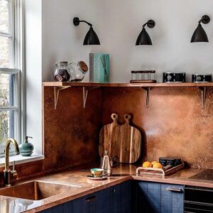 aged copper kitchen splashback