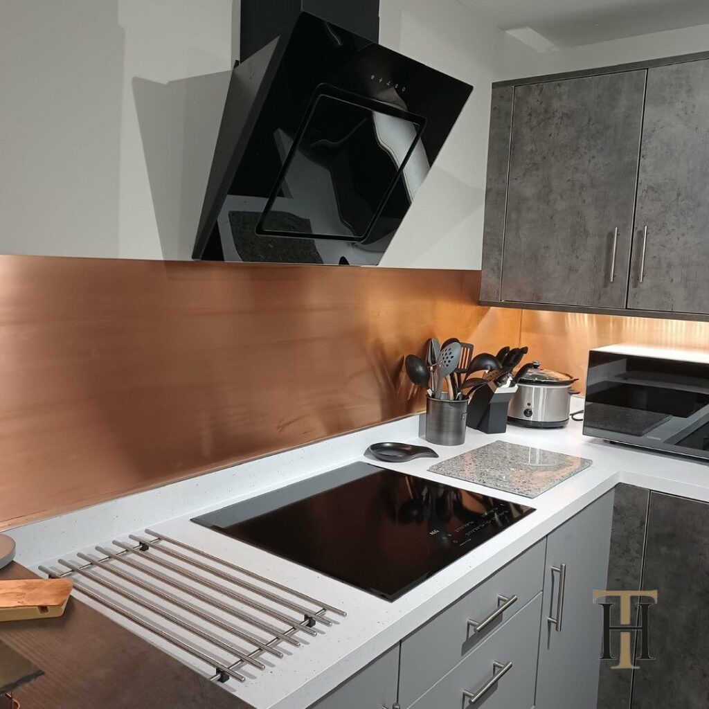 brushed copper kitchen splashback