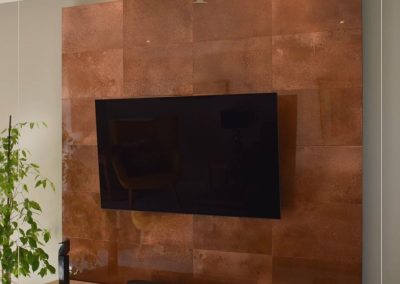 Unique Feature Wall With Glossy Cheshire Aged Copper Tiles