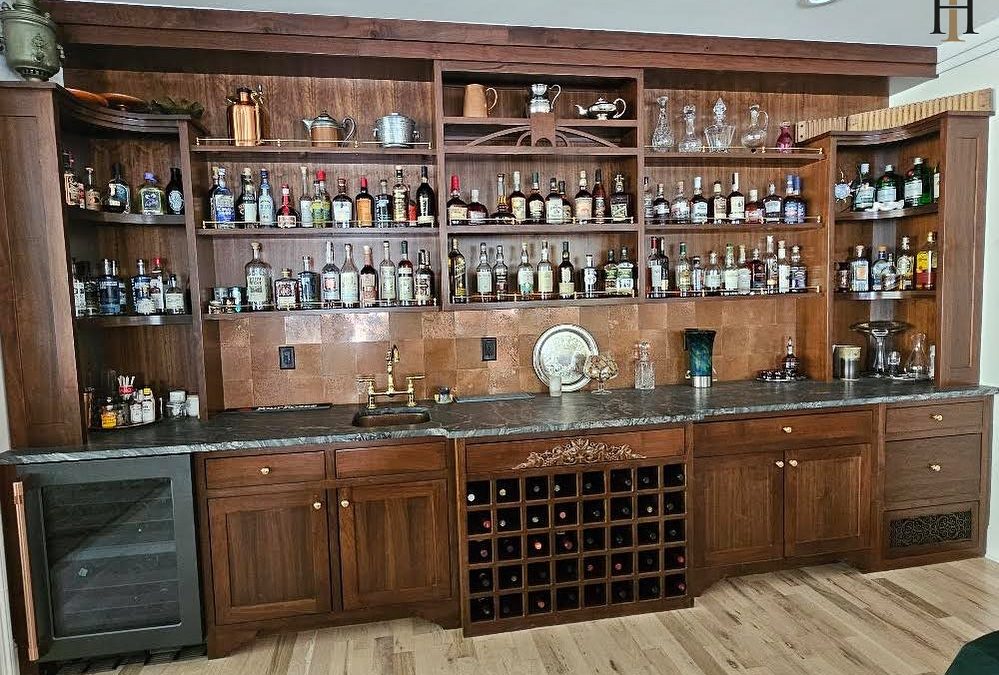 Aged Copper Tiles for an American Home Bar